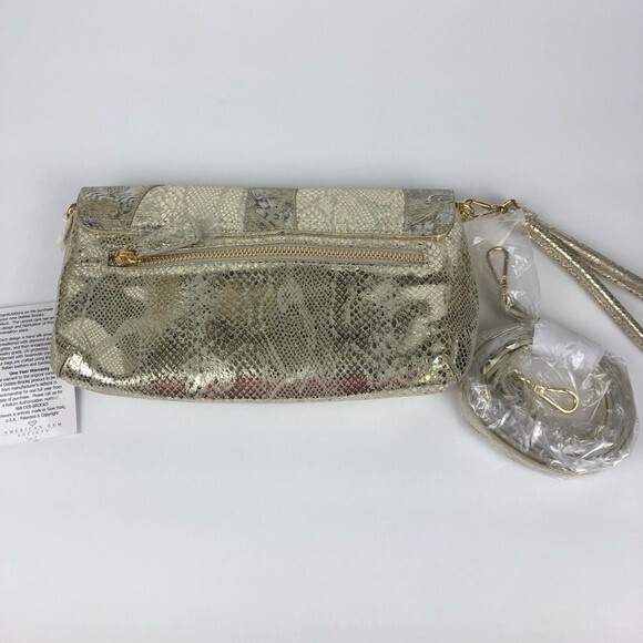 Debbie Brooks NY Gold Silk Screened Handbag Clutch Interchangeable - Picture 10 of 16